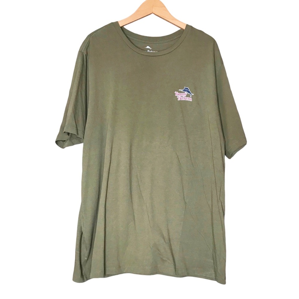 Tommy Bahama Graphic Tee Crew Short Sleeve Cotton Green Fake Brews Beer Men's XL